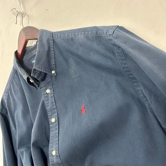 Ralph Lauren Blake Button Up XL Mens VTG Short Sleeve Blue FLAW 100% Cotton - Picture 10 of 12
